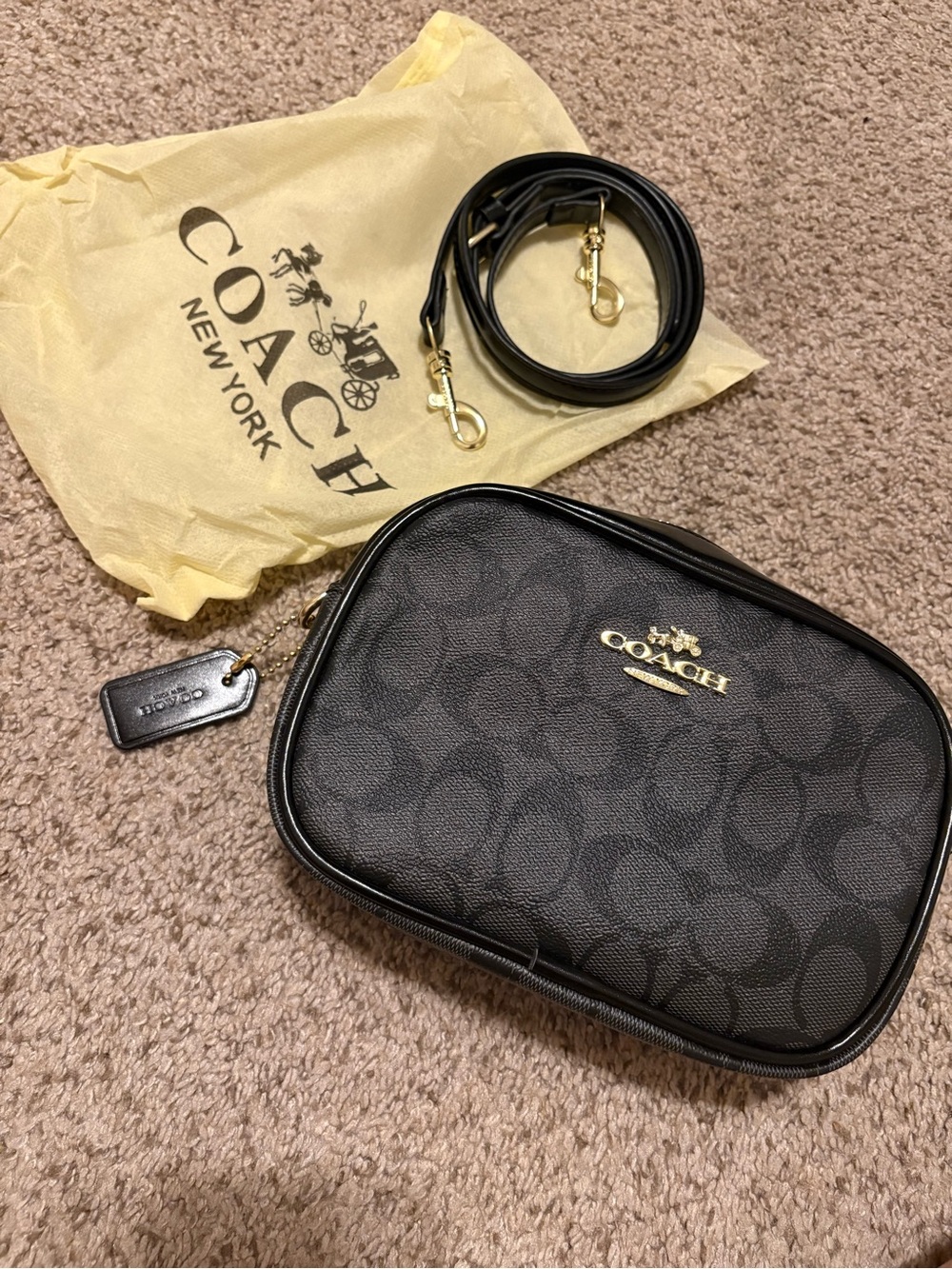 Coach Black Signature Bag with Gold Hardware